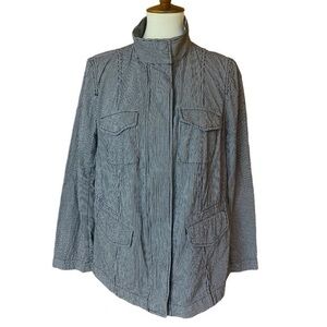 Talbots Blue and White Striped Cotton Jacket with Pockets - Size Large